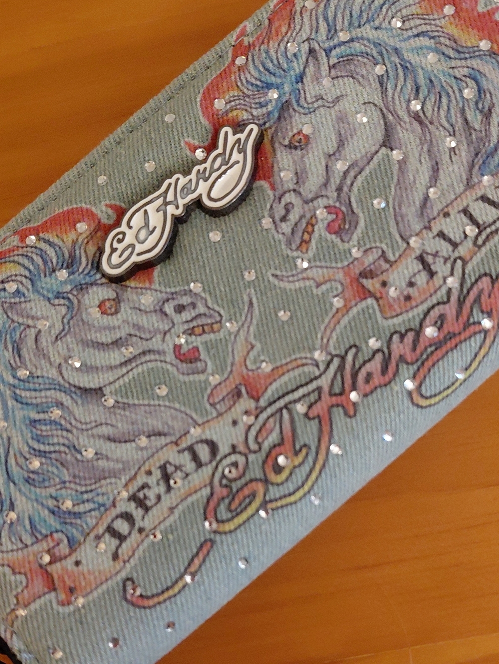 Ed Hardy Lt Blue Zip Wallet NWT Cute